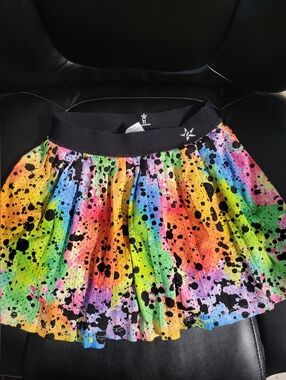Girls Rainbow Splatter Skort with Black Waistband